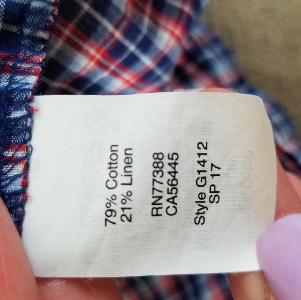 Madewell Plaid Crop V Neck 3/4 Sleeve Blouse - Picture 7 of 7